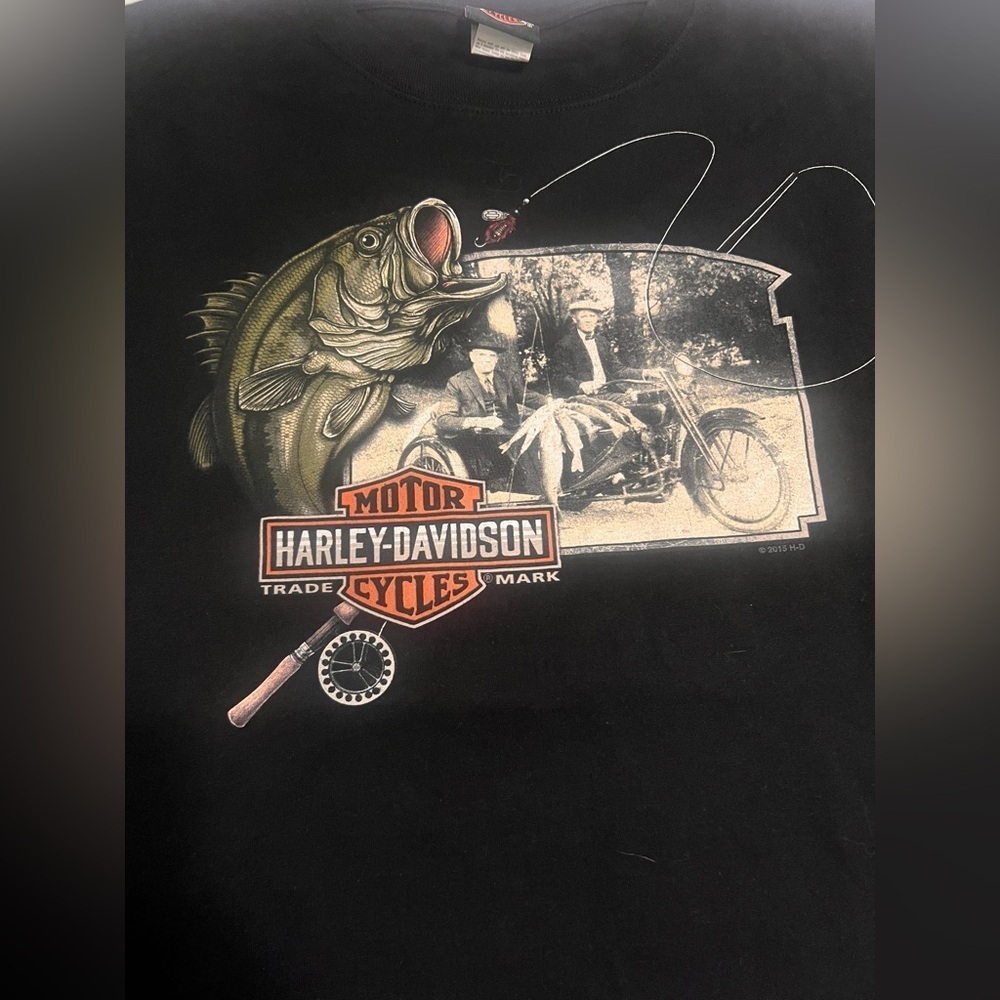 Harley Davidson Motorcycles Bass Fishing Black Tee  Men’s XL Huntington, WV 2015 - Picture 2 of 5